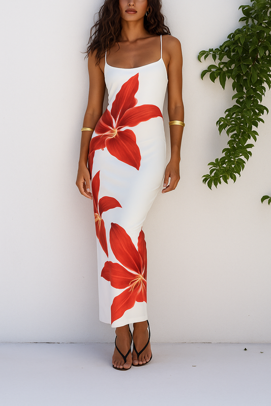 Abstract Unforgettable Floral Print Maxi Dress