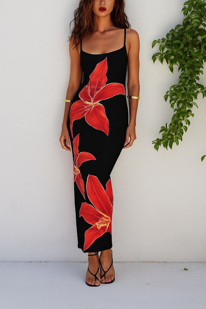 Abstract Unforgettable Floral Print Maxi Dress