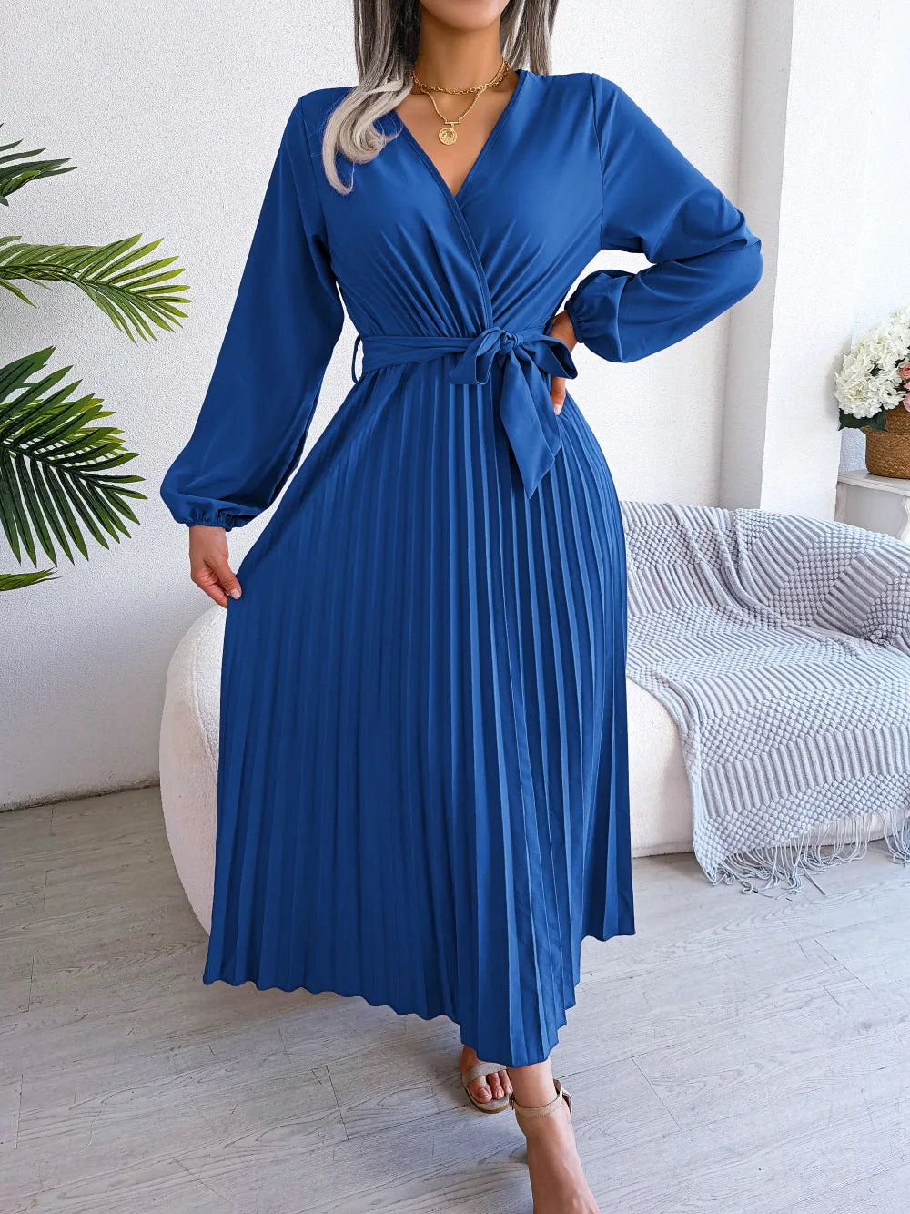 Pleated V-Neck Dress – Velin London™