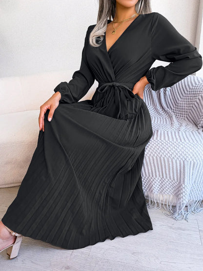 Pleated V-Neck Dress – Velin London™
