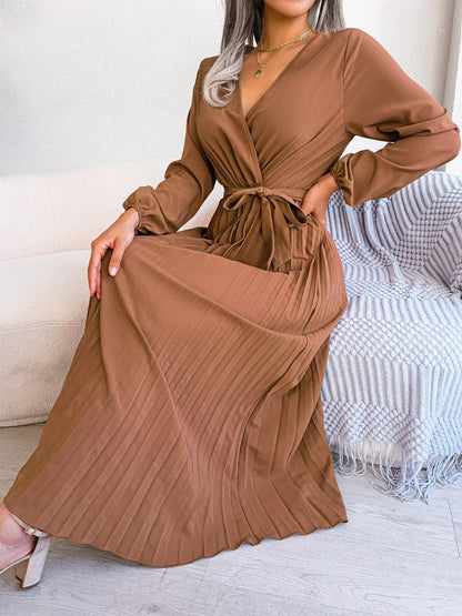 Pleated V-Neck Dress – Velin London™
