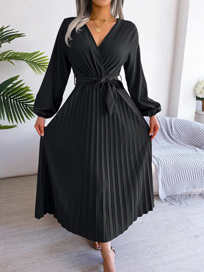 Pleated V-Neck Dress – Velin London™