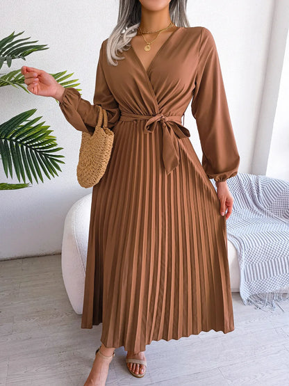 Pleated V-Neck Dress – Velin London™