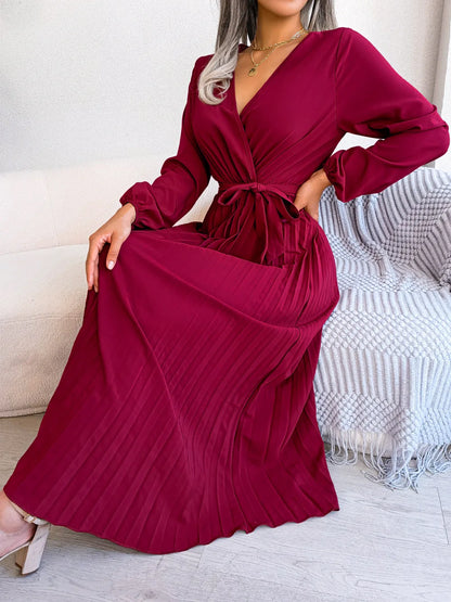 Pleated V-Neck Dress – Velin London™