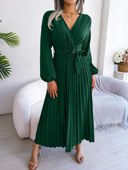 Pleated V-Neck Dress – Velin London™
