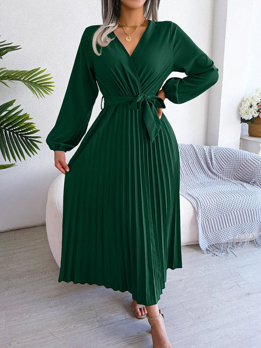Pleated V-Neck Dress – Velin London™